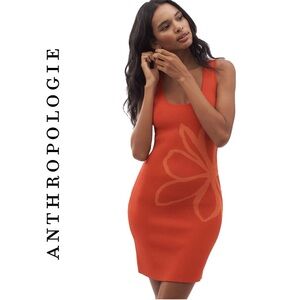 Anthropologie Flat White Sleeveless Square-Neck Flower-Printed Knit Mini Dress